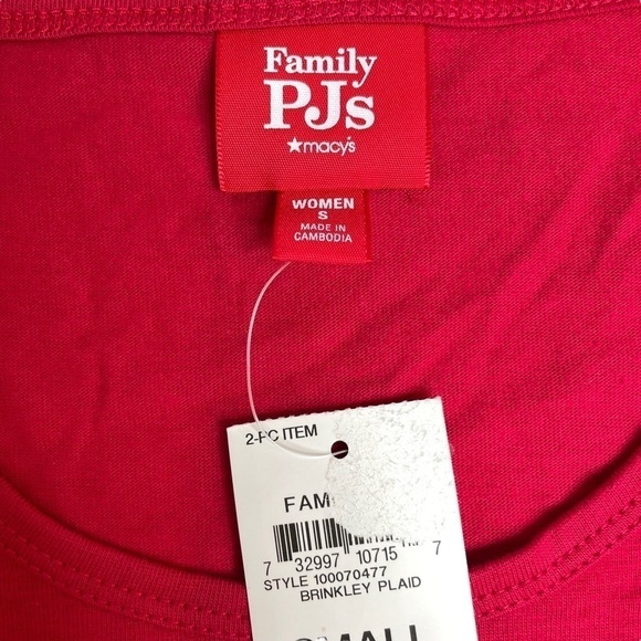 Macy's Family PJs Pajamas Matching Brinkley Plaid Shirt Solid Red Small New - Picture 4 of 6